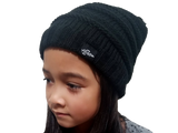 Fear0 Plush Insulated Extreme Cold Gear Black Knit Pom Beanie Hat for Kids